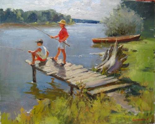 Картина художника Виталия Алексеевича Бараненко, "Летняя рыбалка"